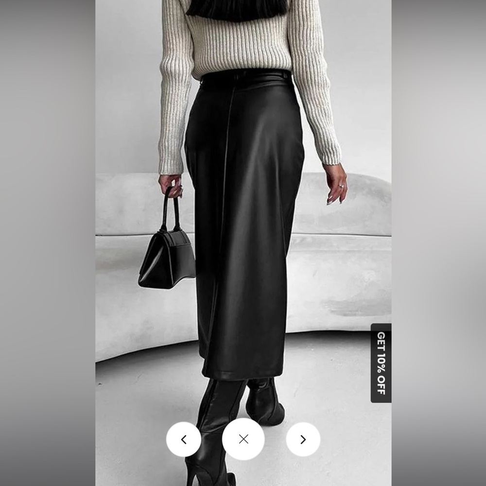 Faux Leather Slit Midi Skirt